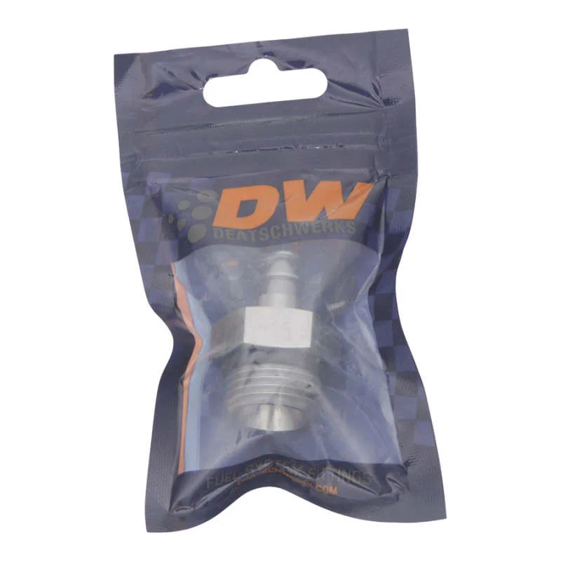 DeatschWerks 8AN ORB Male to 5/16in Male Triple Barb Fitting (Incl O-Ring) - Anodized DW Titanium - Side View