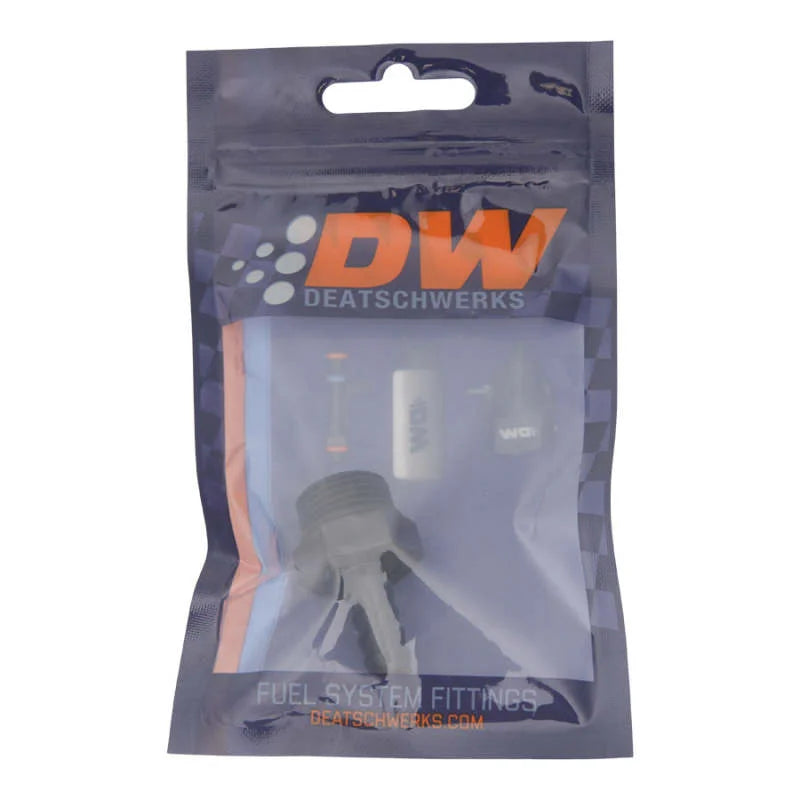 DeatschWerks 8AN ORB Male to 5/16in Male Triple Barb Fitting (Incl O-Ring) - Anodized Matte Black - Side View