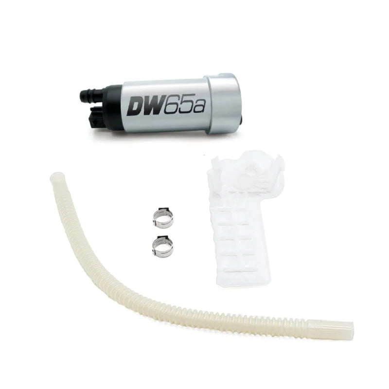 DeatschWerks 97-06 Holden Commodore Gen II 5.7L/6.0L V8 DW65A 265 LPH Fuel Pump w/ Install Kit - Side View