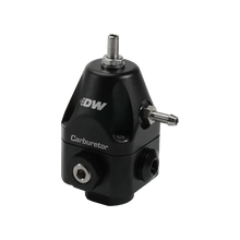 Load image into Gallery viewer, DeatschWerks Compact Carburetor Adjustable Fuel Regulator 6AN x4 Inlets - 6AN Return - Black
