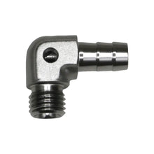 Load image into Gallery viewer, DeatschWerks Metric M12 to 3/8in Hose Barb 90-Degree Fitting w/ Venturi Port - Anodized DW Titanium - Main Product View