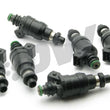 Load image into Gallery viewer, DeatschWerks Mitsubishi 90-01 3000GT 3.0TT 800cc Low Impedance Top Feed Injectors (Matched Set of 6) - Side View