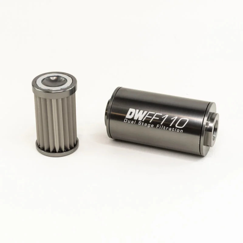 DeatschWerks Stainless Steel 10AN 10 Micron Universal Inline Fuel Filter Housing Kit (110mm) - Main Product View