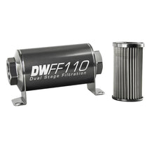 Load image into Gallery viewer, DeatschWerks Stainless Steel 10AN 10 Micron Universal Inline Fuel Filter Housing Kit (110mm) - Side View
