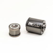 Load image into Gallery viewer, DeatschWerks Stainless Steel 10AN 10 Micron Universal Inline Fuel Filter Housing Kit (70mm) - Side View
