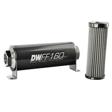 Load image into Gallery viewer, DeatschWerks Stainless Steel 10AN 100 Micron Universal Inline Fuel Filter Housing Kit (160mm) - Side View