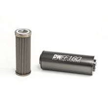 Load image into Gallery viewer, DeatschWerks Stainless Steel 10AN 100 Micron Universal Inline Fuel Filter Housing Kit (160mm) - Installation View