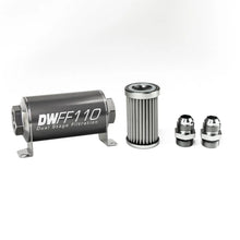 Load image into Gallery viewer, DeatschWerks Stainless Steel 10AN 5 Micron Universal Inline Fuel Filter Housing Kit (110mm)