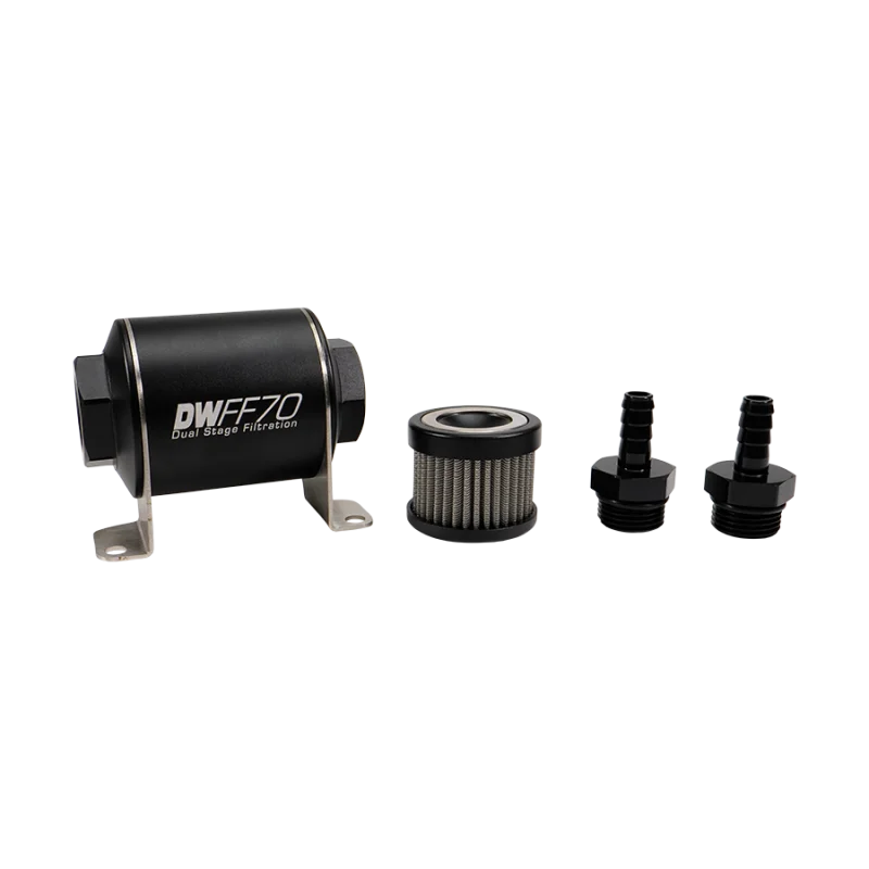 DeatschWerks Stainless Steel 3/8in 40 Micron Universal Inline Fuel Filter Housing Kit (70mm) - Main Product View
