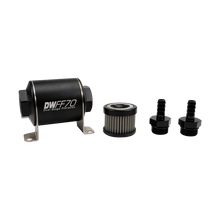 Load image into Gallery viewer, DeatschWerks Stainless Steel 3/8in 5 Micron Universal Inline Fuel Filter Housing Kit (70mm)