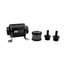 Load image into Gallery viewer, DeatschWerks Stainless Steel 5/16in 10 Micron Universal Inline Fuel Filter Housing Kit (70mm) - Main Product View