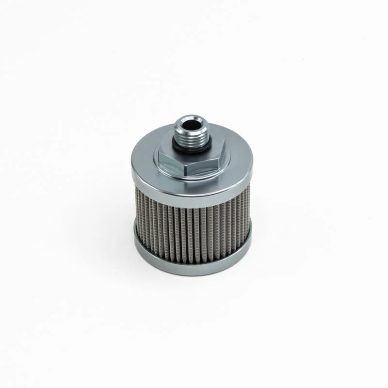 DeatschWerks Stainless Steel 6AN 100 Micron Universal Fuel Pump Pre-Filter - Side View