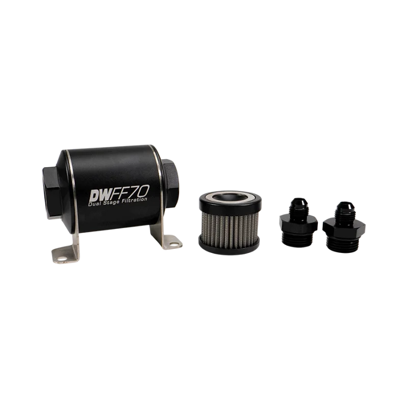 DeatschWerks Stainless Steel 6AN 5 Micron Universal Inline Fuel Filter Housing Kit (70mm)