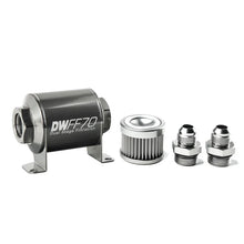 Load image into Gallery viewer, DeatschWerks Stainless Steel 8AN 10 Micron Universal Inline Fuel Filter Housing Kit (70mm) - Side View