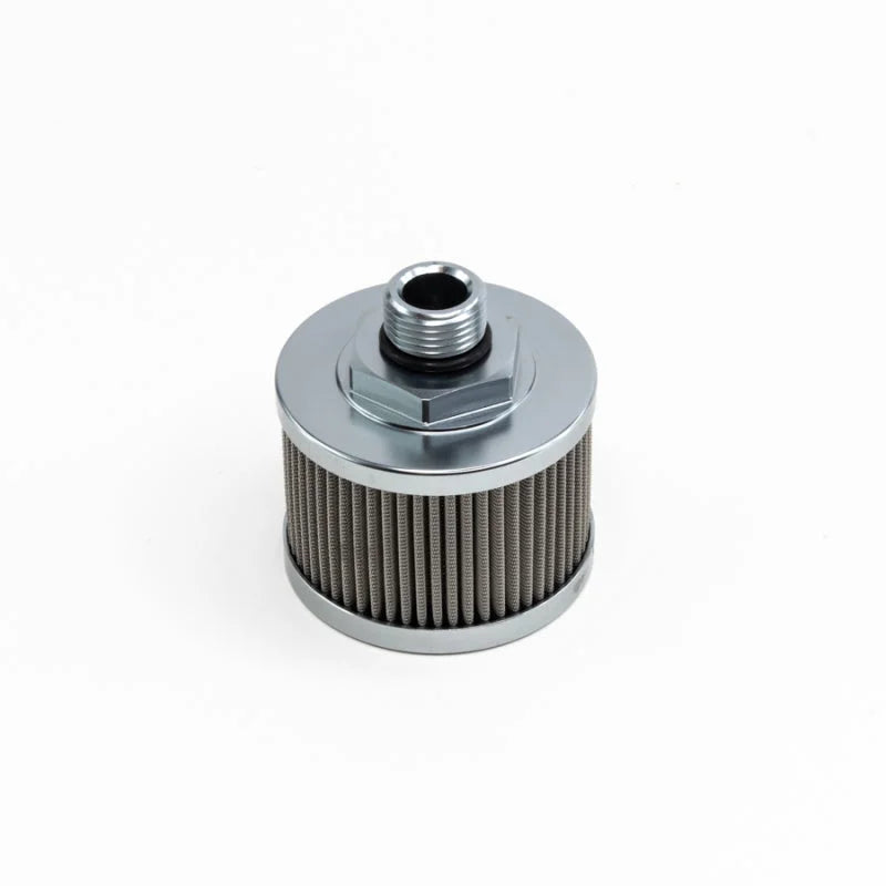 DeatschWerks Stainless Steel 8AN 100 Micron Universal Fuel Pump Pre-Filter - Side View