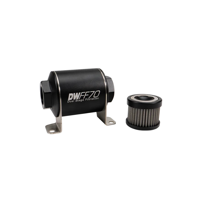 DeatschWerks Stainless Steel 8AN 100 Micron Universal Inline Fuel Filter Housing Kit (70mm) - Main Product View
