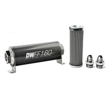Load image into Gallery viewer, DeatschWerks Stainless Steel 8AN 100 Micron Universal Inline Fuel Filter Housing Kit (160mm) - Side View