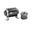 Load image into Gallery viewer, DeatschWerks Stainless Steel 8AN 40 Micron Universal Inline Fuel Filter Housing Kit (70mm) - Side View