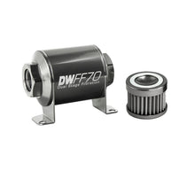Load image into Gallery viewer, DeatschWerks Stainless Steel 8AN 40 Micron Universal Inline Fuel Filter Housing Kit (70mm) - Side View