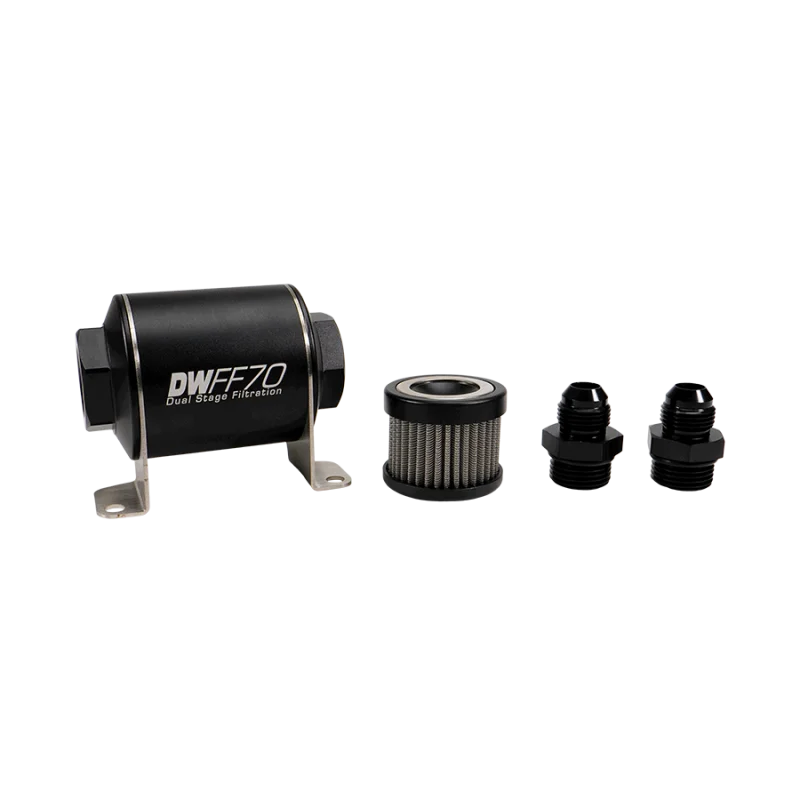 DeatschWerks Stainless Steel 8AN 5 Micron Universal Inline Fuel Filter Housing Kit (70mm)