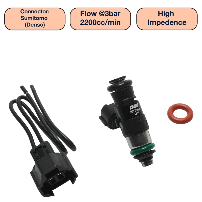 DeatschWerks Universal 2200cc Single Fuel Injector / 34mm Length / 14mm O-Ring Seals