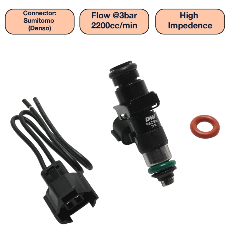 DeatschWerks Universal 2200cc Single Fuel Injector / 48mm Length / 14mm O-Ring Seals