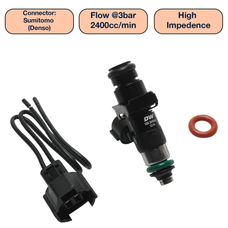 DeatschWerks Universal 2400cc Single Fuel Injector / 48mm Length / 14mm O-Ring Seals