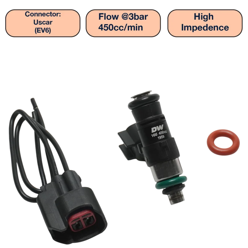DeatschWerks Universal 450cc Single Fuel Injector / 34mm Length / 14mm O-Ring Seals