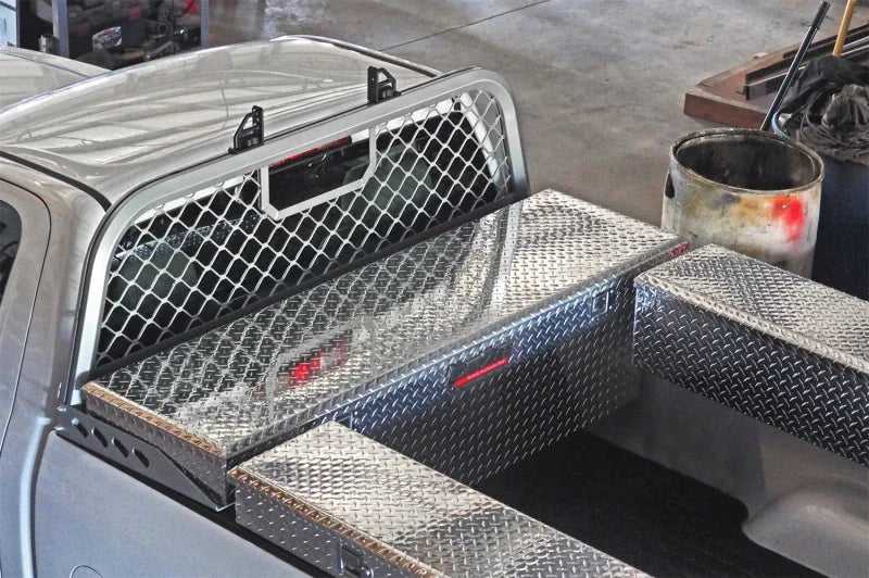Deezee 99-16 Ford SuperDuty Cargo Management Cab Rack - Aluminum Mesh - Back View