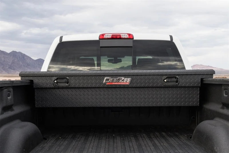 Deezee Universal Tool Box - Red Crossover - Single Lid Black BT Pull Handle (Low/Txt Blk) - Back View