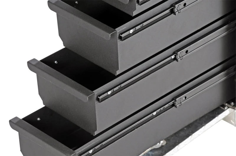 Deezee Universal Tool Box - Wheel Well Box With Drawers (Aluminum) - Side View