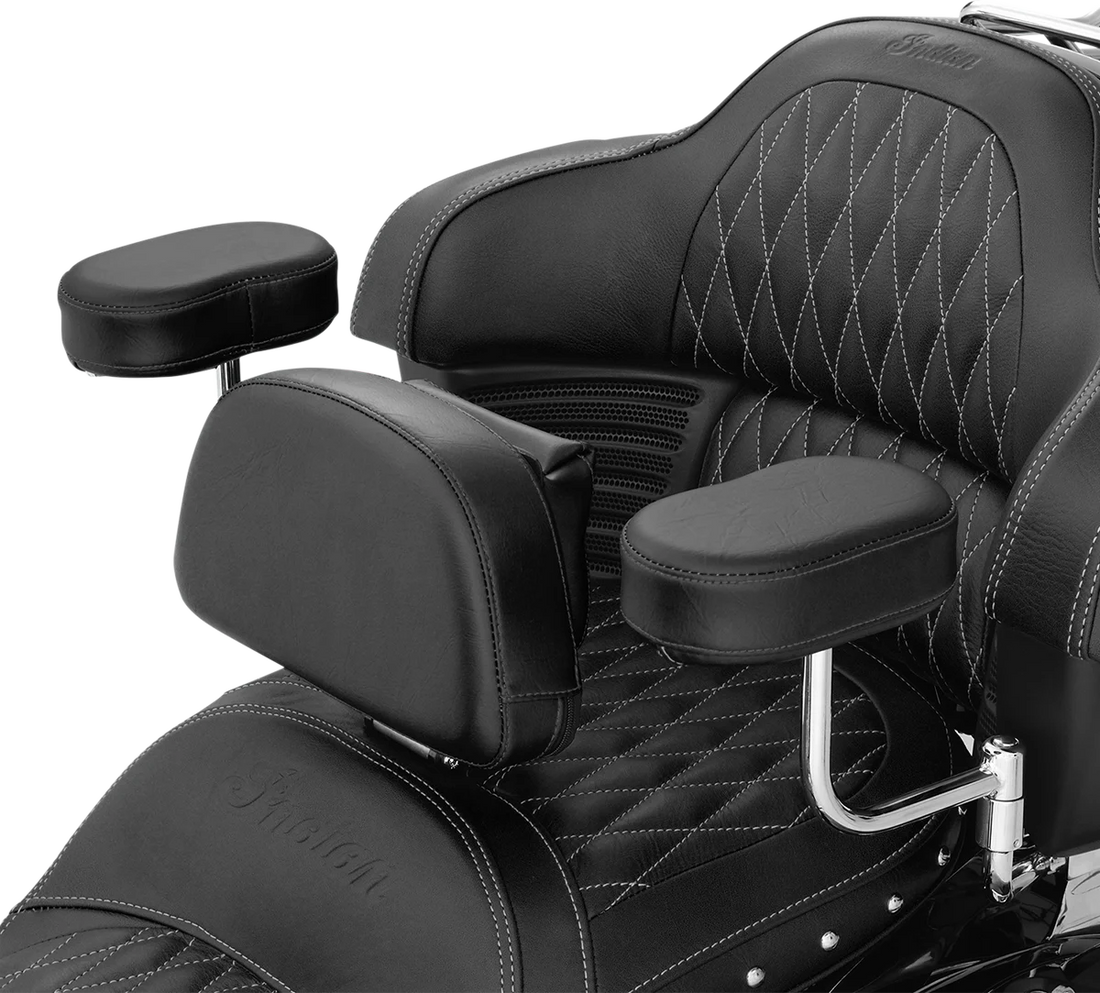 Deluxe Armrest - Passenger - Black - Indian Show Chrome - Back View