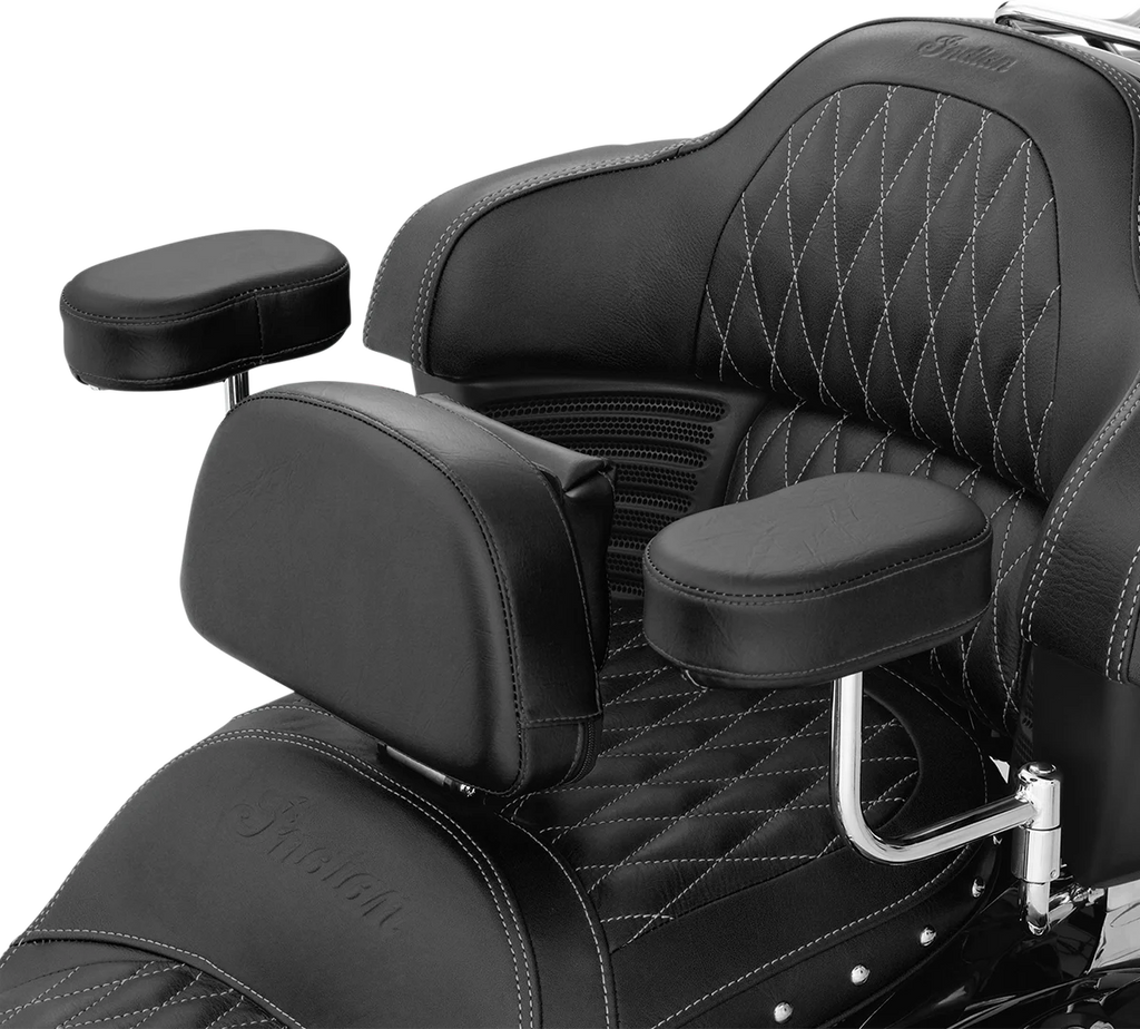 Deluxe Armrest - Passenger - Black - Indian Show Chrome - Back View