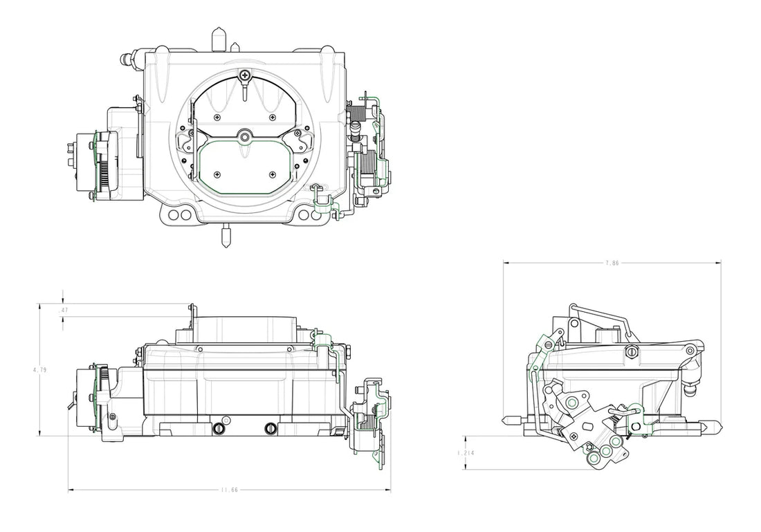 Demon Fuel Systems 625 CFM - Street Demon - Vacuum Secondaries - Shiny - Gasoline fits Demon - Dimension Reference
