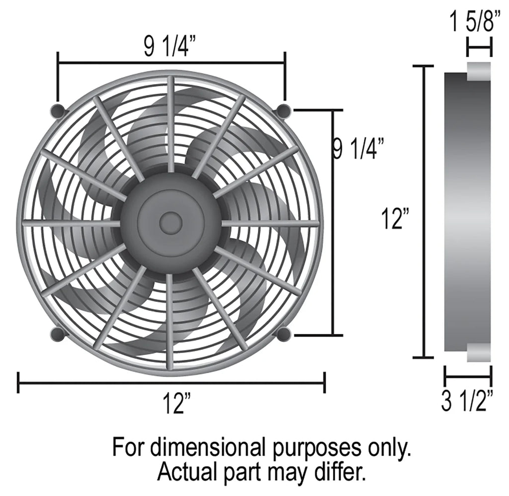 Derale 12" High Output IP-68 Electric Puller Fan - Side View