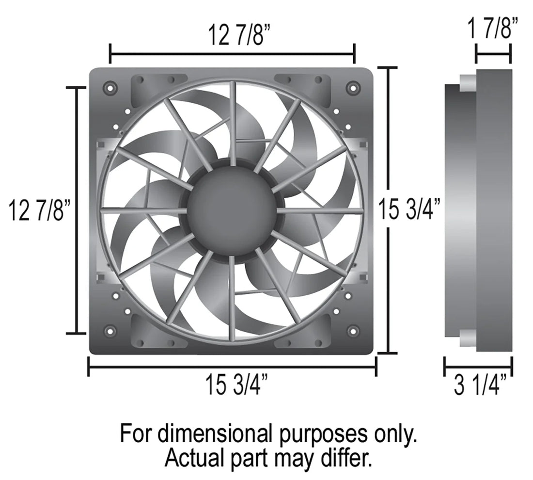 Derale 12" High Output Single RAD Puller Fan with Molded Shroud - Side View