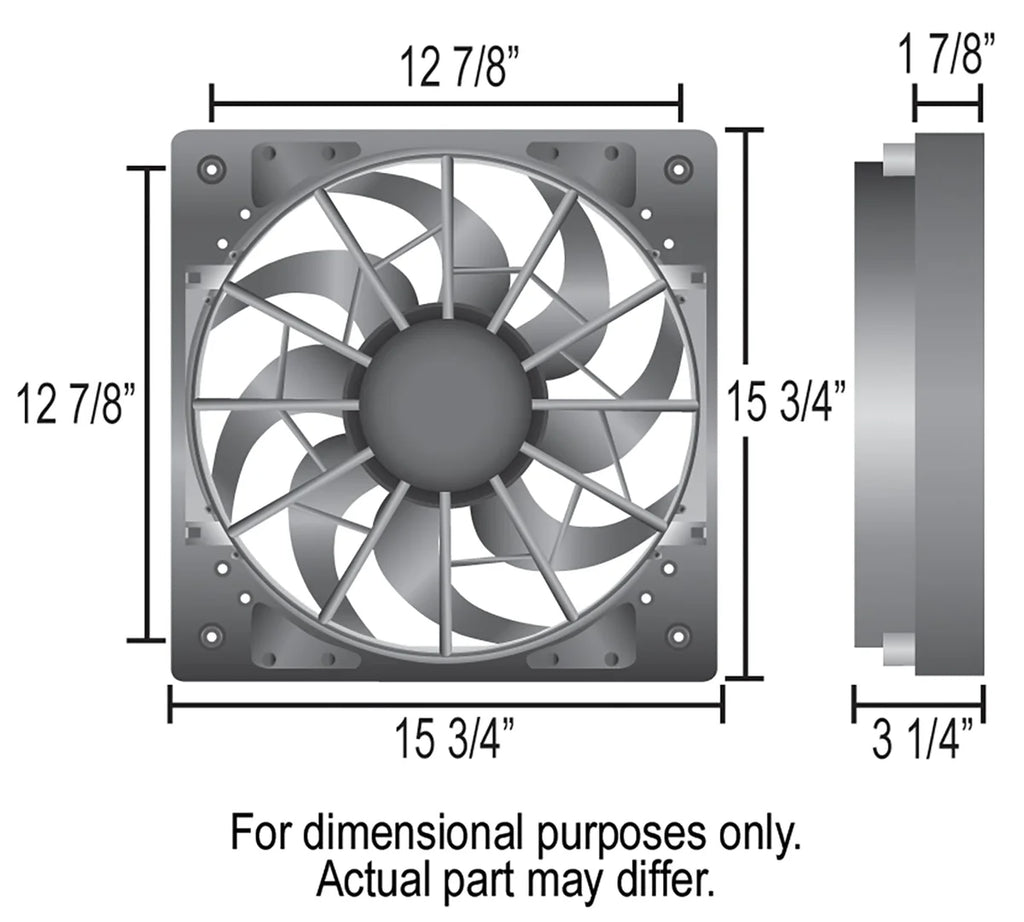 Derale 12" High Output Single RAD Puller Fan with Molded Shroud - Side View