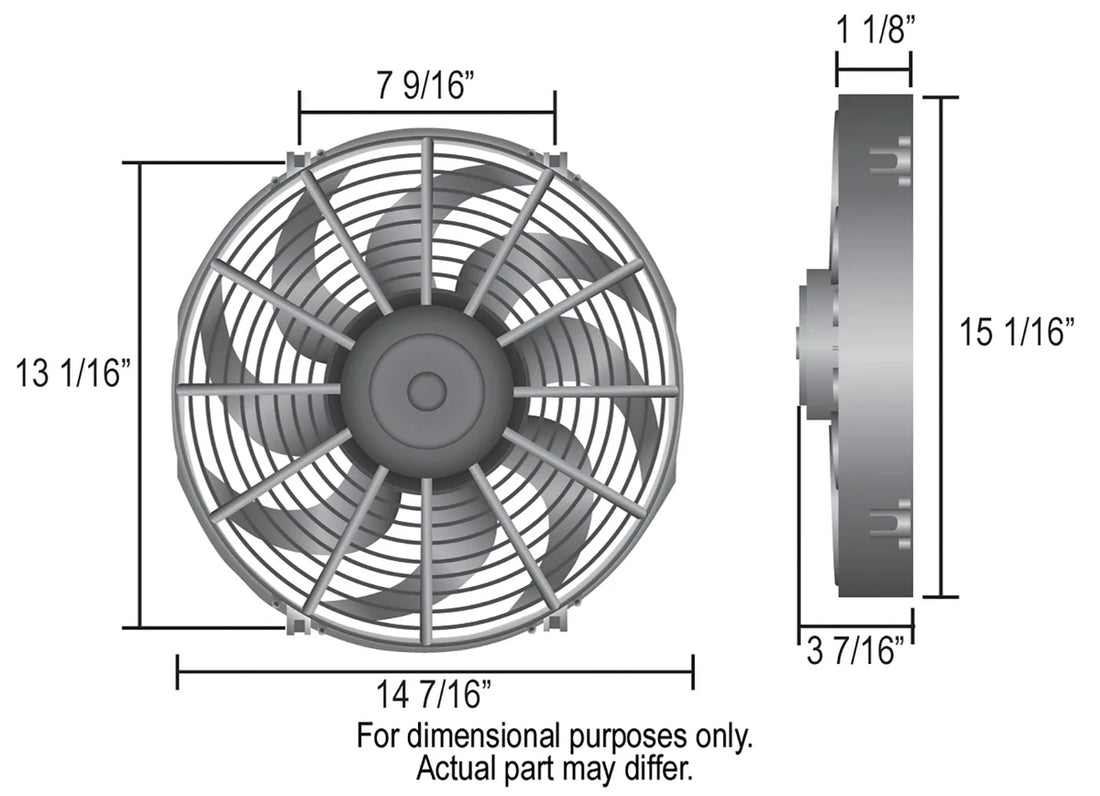 Derale 14" High Output Curved Blade Electric Puller Fan - Side View