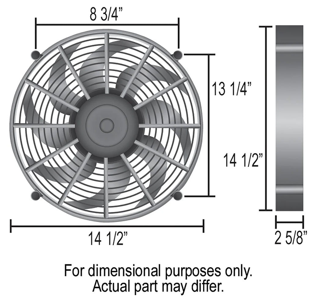 Derale 14" High Output Single RAD Pusher/Puller Fan with Standard Mount Kit - Side View