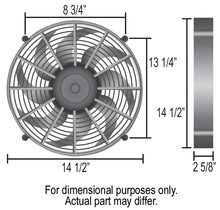 Load image into Gallery viewer, Derale 14" High Output Single RAD Pusher/Puller Fan with Standard Mount Kit - Side View