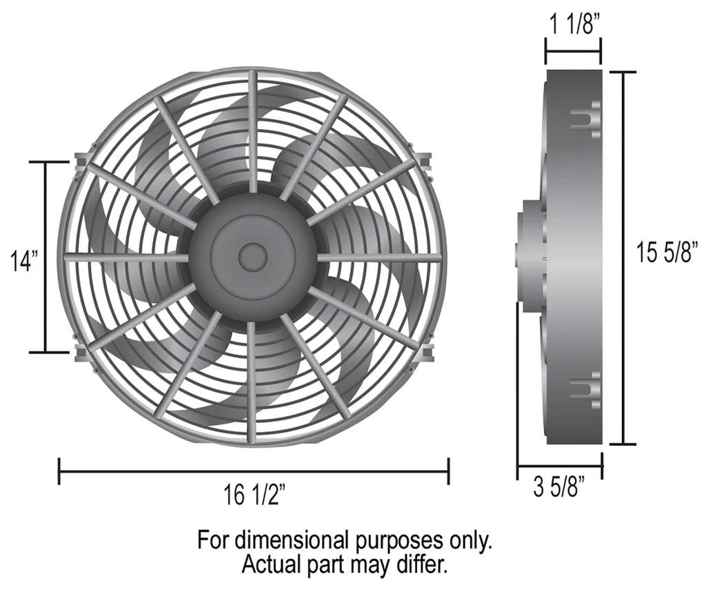 Derale 16" Dyno-Cool Curved Blade Electric Fan - Side View