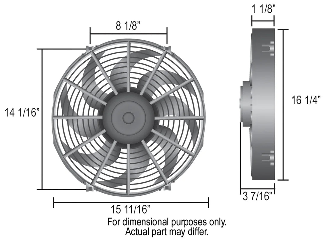 Derale 16" High Output Curved Blade Electric Puller Fan - Side View