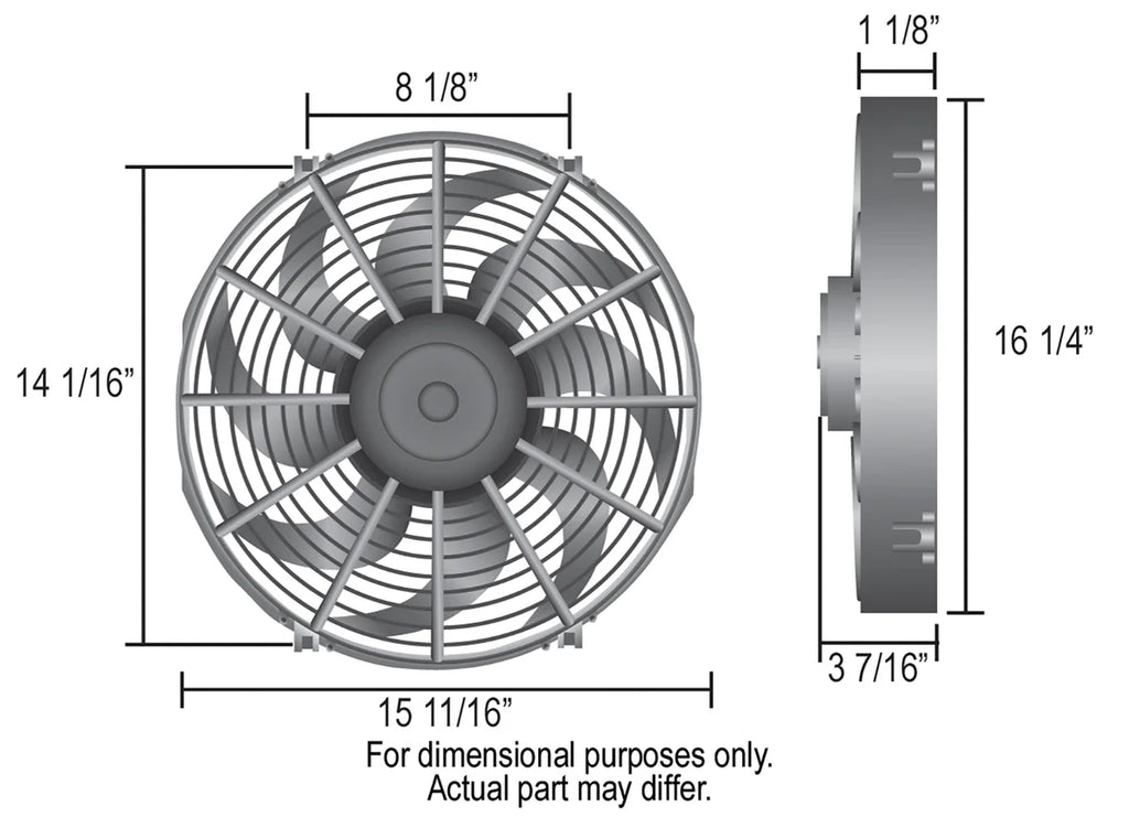 Derale 16" High Output Curved Blade Electric Puller Fan - Side View