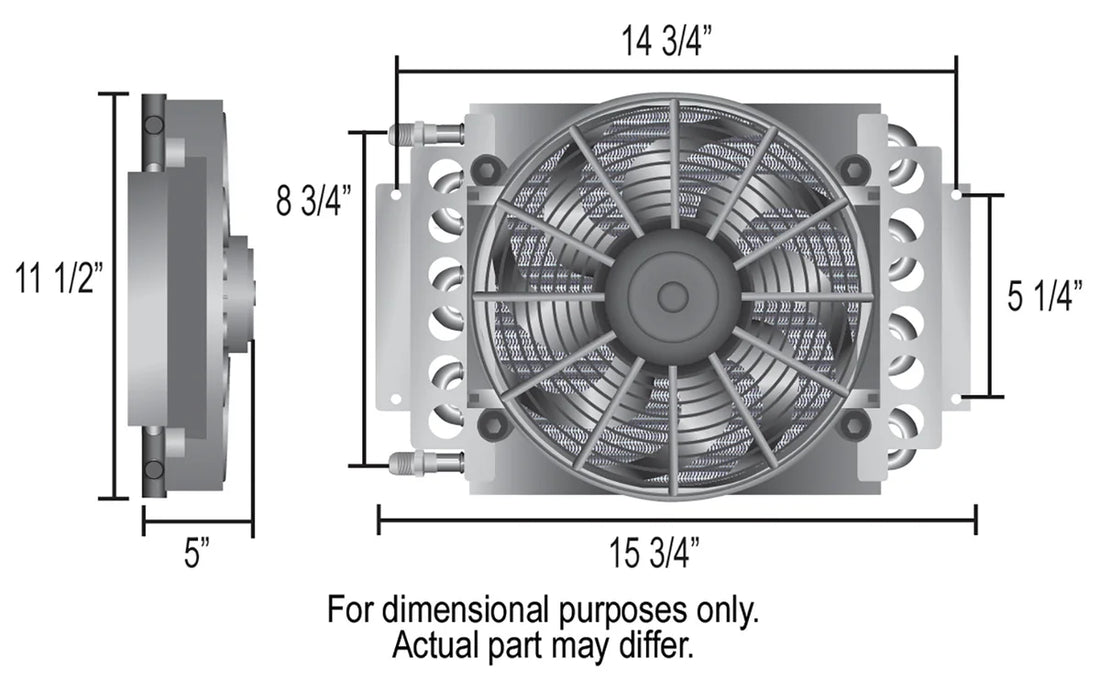 Derale 16 Pass Electra-Cool Remote Engine Oil Cooler Kit, -8AN Inlets - Side View