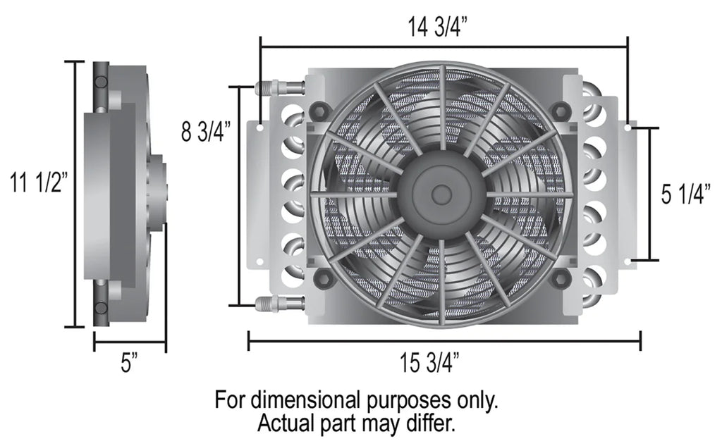 Derale 16 Pass Electra-Cool Remote Engine Oil Cooler Kit, -8AN Inlets - Side View