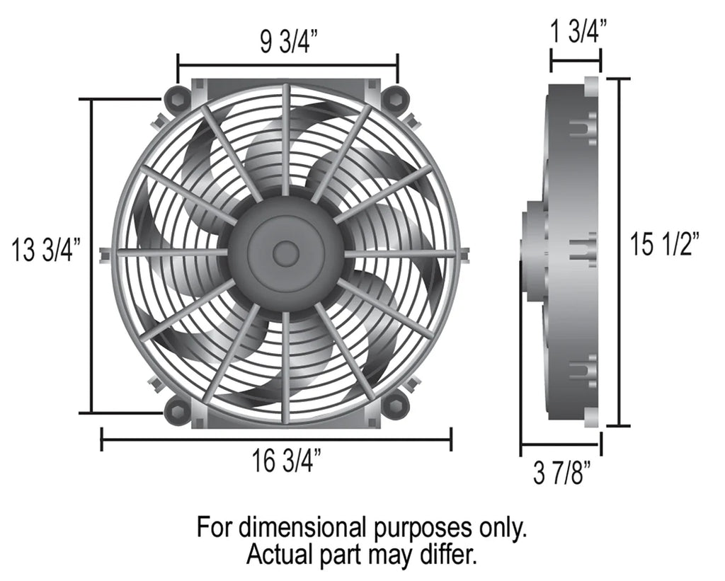 Derale 16" Tornado Electric Fan & 180°F Dual Probe Fan Controller Kit - Side View