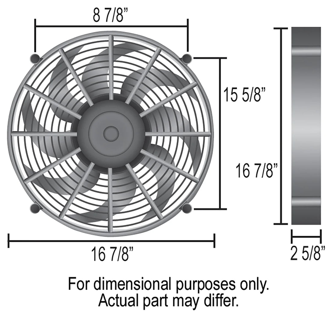 Derale 17" High Output Single RAD Pusher/Puller Fan with Standard Mount Kit - Side View