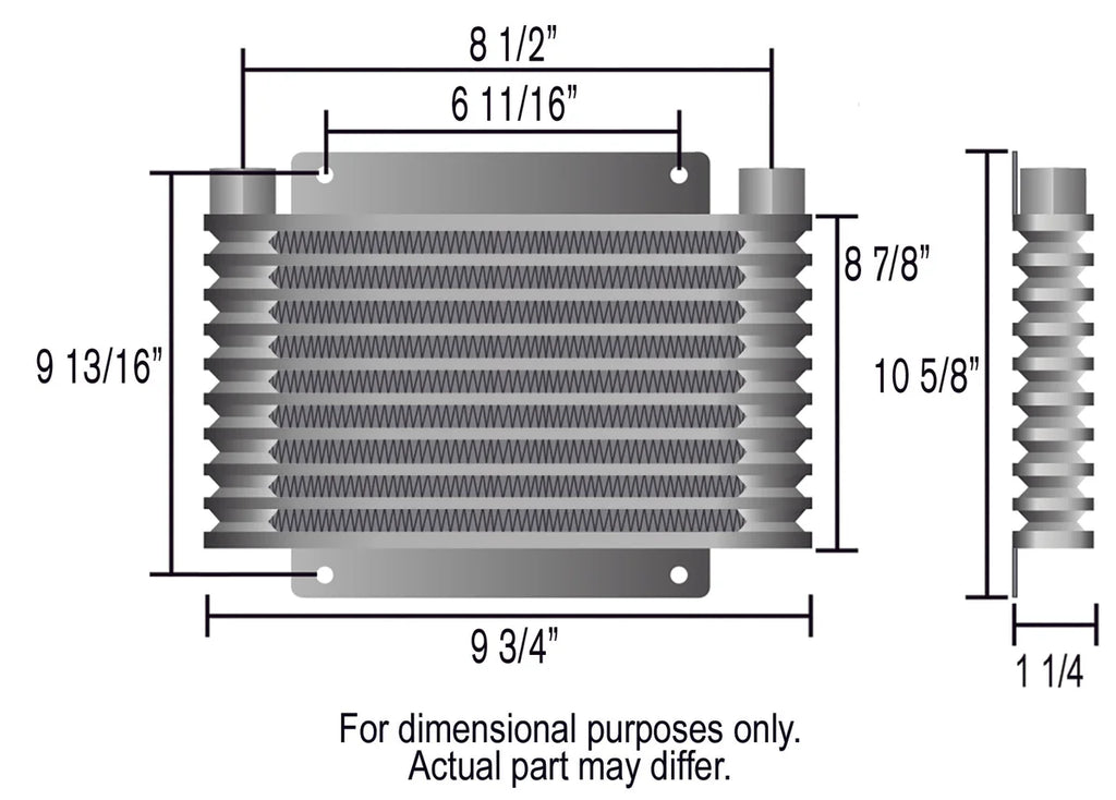 Derale 17 Row Series 9000 Plate & Fin Cooler, 1/2" NPT - Side View