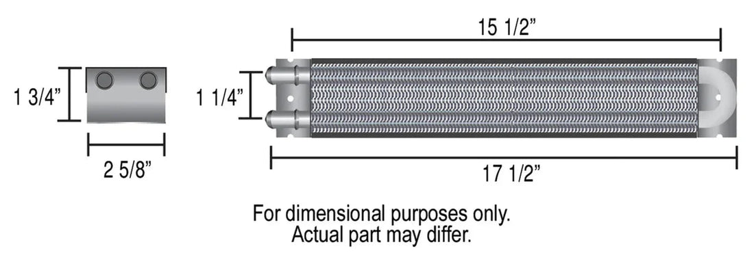 Derale 2 Pass 17" Series 7000 Copper/Aluminum Frame Rail Cooler, -6AN - Side View