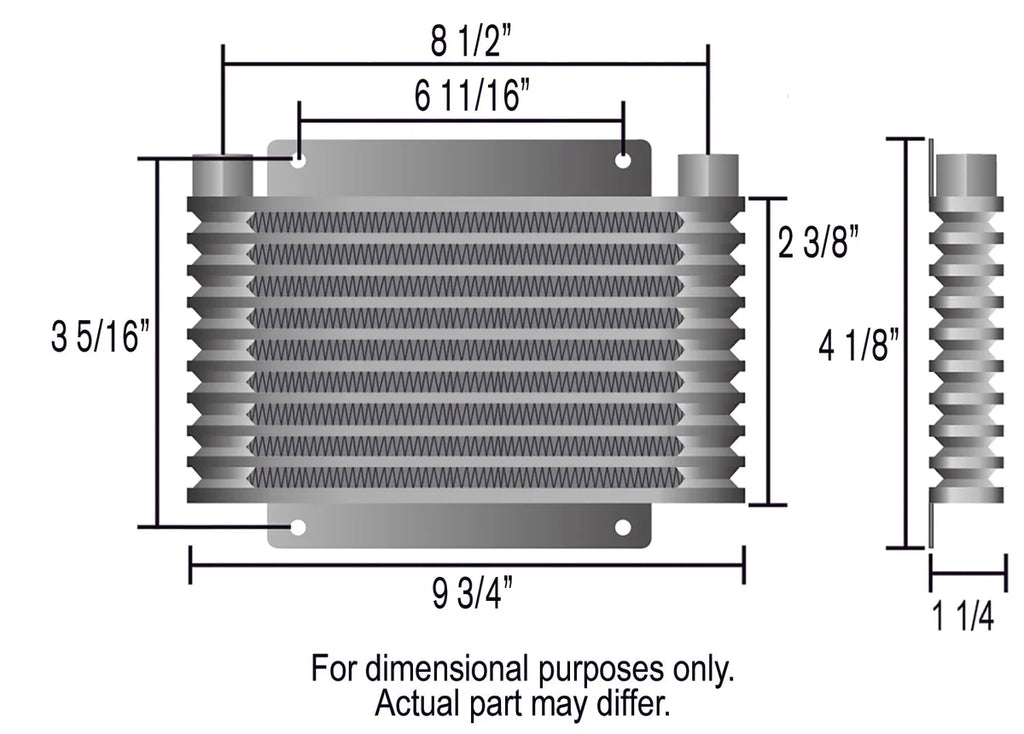 Derale 5 Row Series 9000 Plate & Fin Cooler, 1/2" NPT - Side View